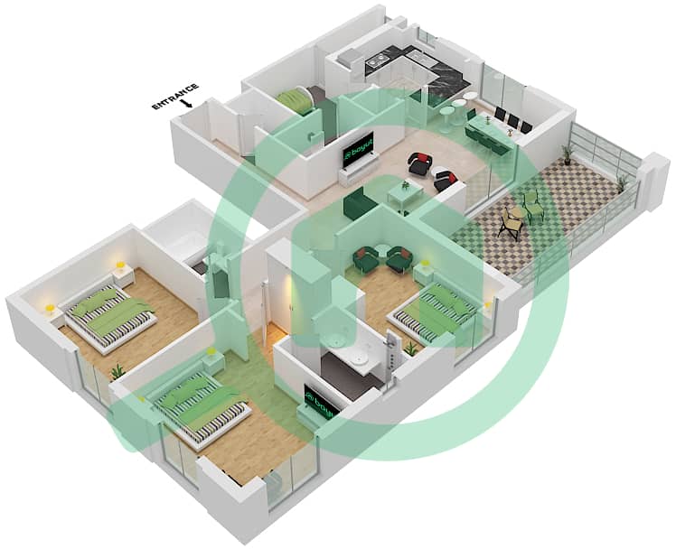 المخططات الطابقية لتصميم النموذج / الوحدة 3D-2M/15 شقة 3 غرف نوم - سيان بيتش رزيدنس من ايجل هيلز Floor 6 interactive3D