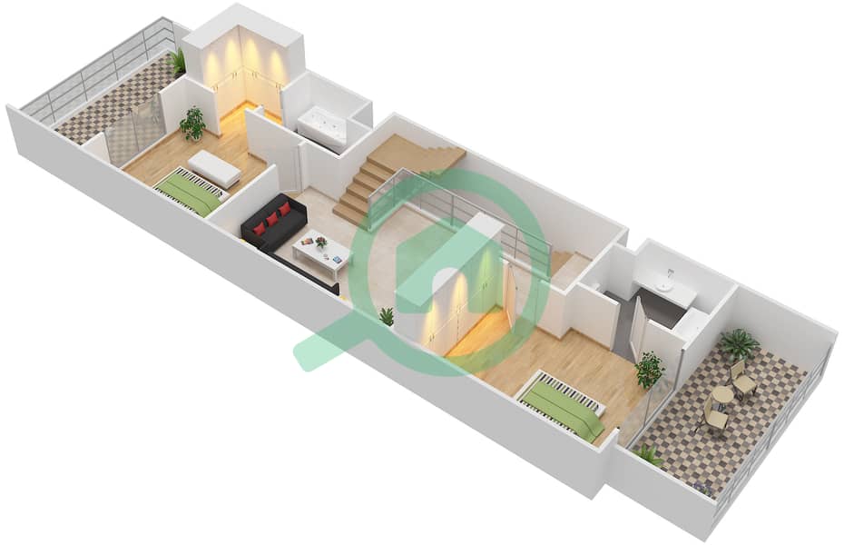 المخططات الطابقية لتصميم النموذج TYPICAL فیلا 3 غرف نوم - توليب بارك interactive3D