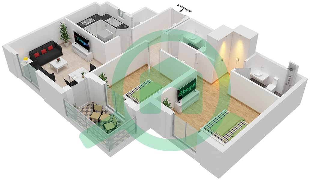 المخططات الطابقية لتصميم النموذج / الوحدة 2C-1M/10 شقة 2 غرفة نوم - سيان بيتش رزيدنس من ايجل هيلز Floor 6 interactive3D