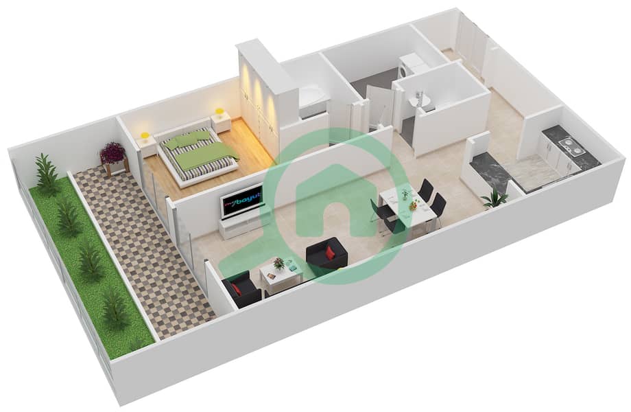 万神殿大道住宅楼 - 1 卧室公寓类型／单位A/17戶型图 Ground Floor interactive3D