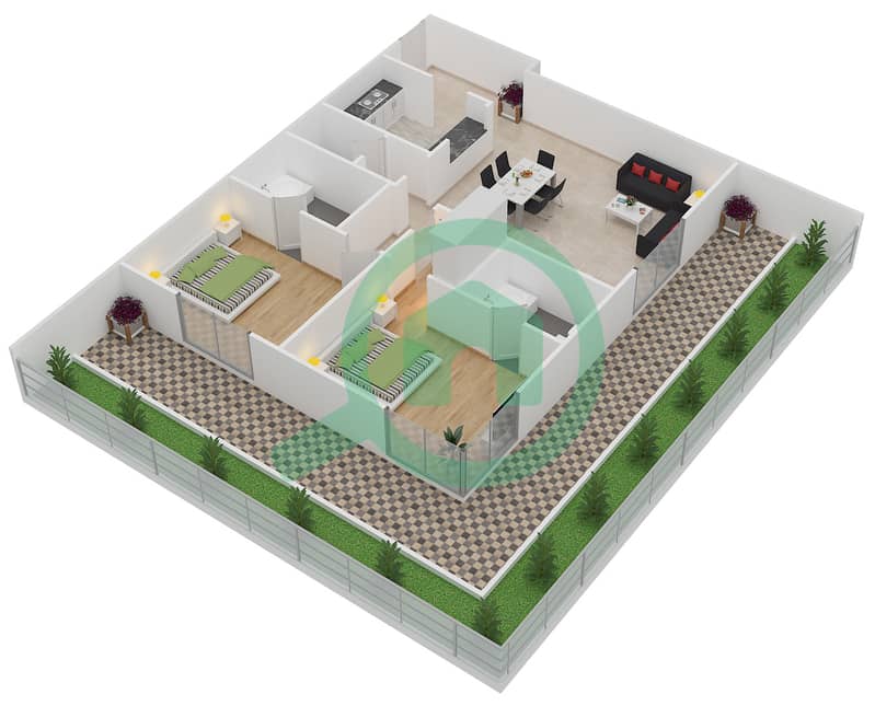 万神殿大道住宅楼 - 2 卧室公寓类型／单位A/6戶型图 Ground Floor interactive3D