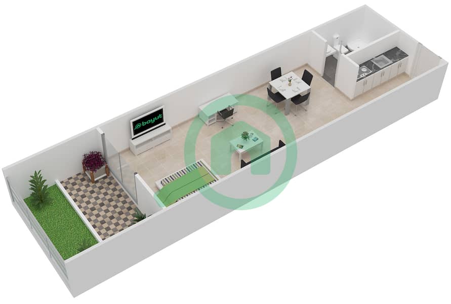 المخططات الطابقية لتصميم النموذج / الوحدة A/18 شقة استوديو - بانثيون بوليفارد Ground Floor interactive3D