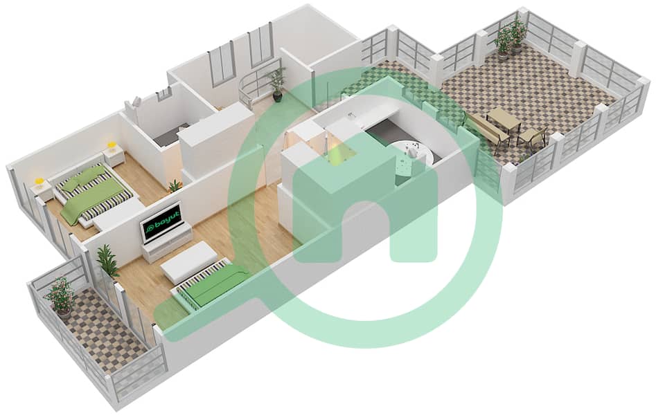 المخططات الطابقية لتصميم النموذج B فیلا 2 غرفة نوم - الضاحية 12 interactive3D