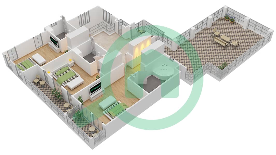 المخططات الطابقية لتصميم النموذج C فیلا 3 غرف نوم - الضاحية 12 interactive3D