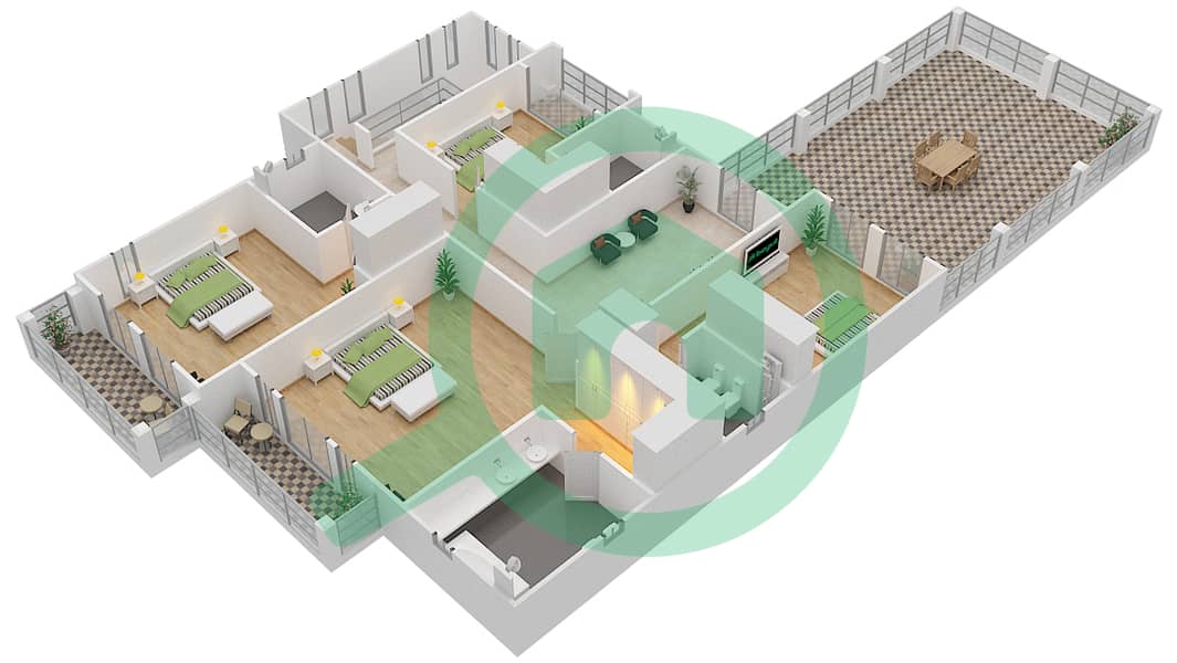 JVC第12区 - 4 卧室别墅类型D戶型图 interactive3D