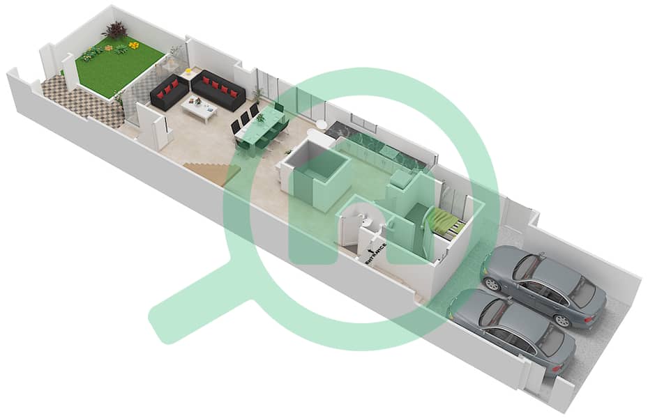 المخططات الطابقية لتصميم النموذج A فیلا 4 غرف نوم - بيوت مروة 2 Ground Floor interactive3D