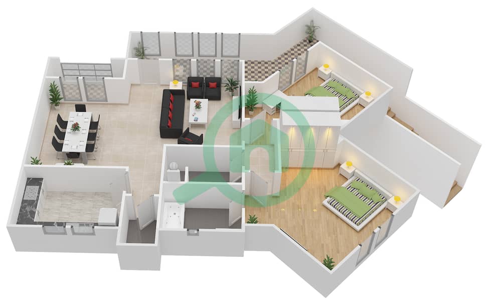 阿尔瓦哈街区 - 4 卧室别墅类型C戶型图 interactive3D