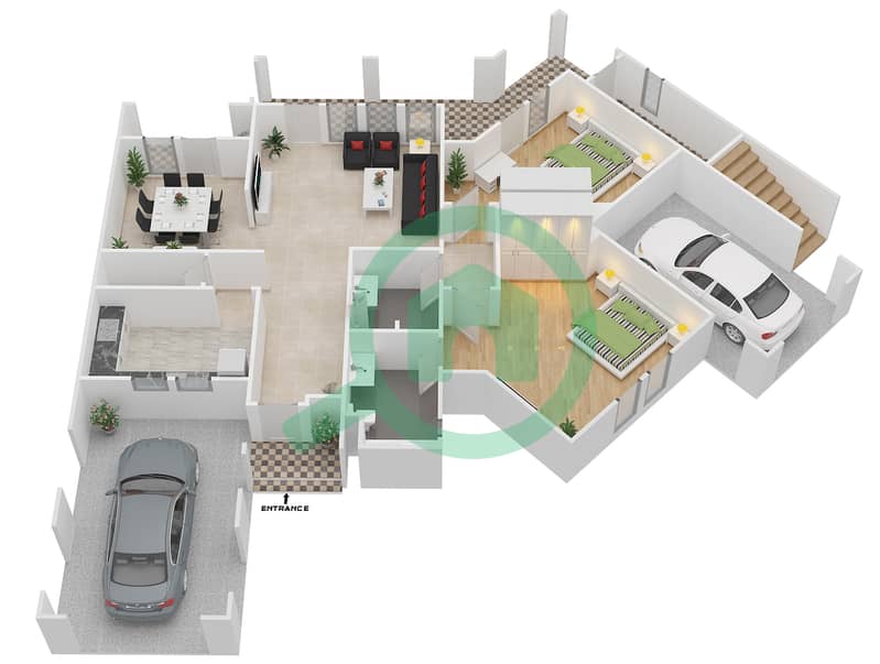 المخططات الطابقية لتصميم النموذج C فیلا 4 غرف نوم - فلل الواحة interactive3D