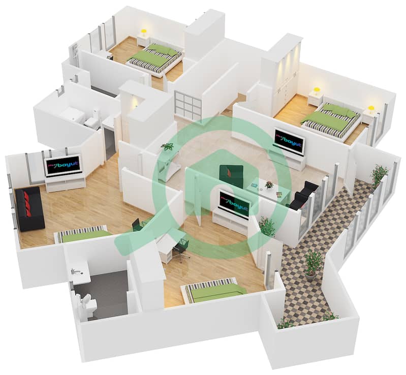 المخططات الطابقية لتصميم النموذج A فیلا 4 غرف نوم - فلل الواحة interactive3D