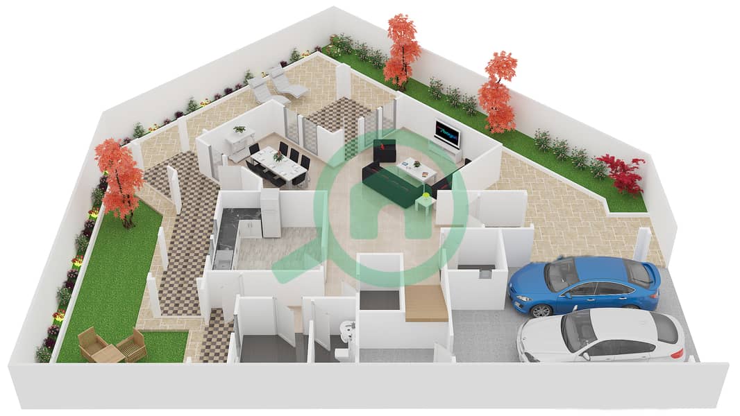 Al Waha - 4 Bedroom Villa Type A Floor plan interactive3D