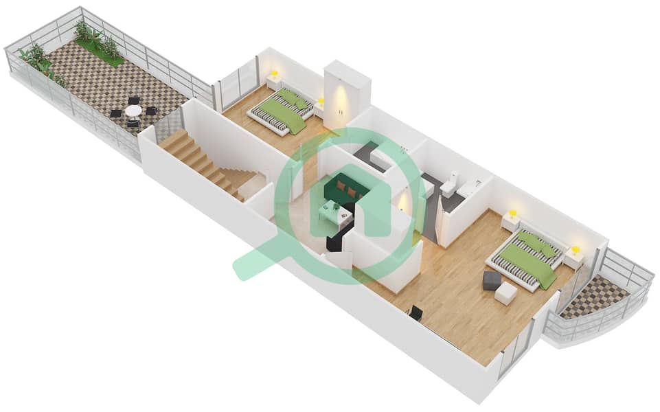المخططات الطابقية لتصميم النموذج B تاون هاوس 4 غرف نوم - ويستار لي كاتيليتس interactive3D