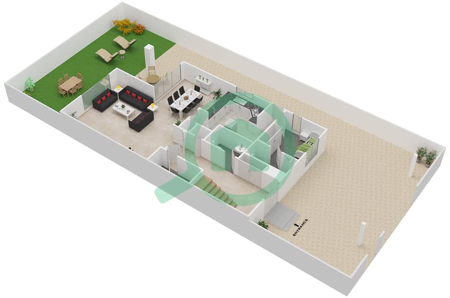 Аль Хабтуру Поло Резорт и Клуб - Резиденции - Вилла 3 Cпальни планировка Тип SEMI DTCHD BUNGALOW 1 Ground Floor interactive3D