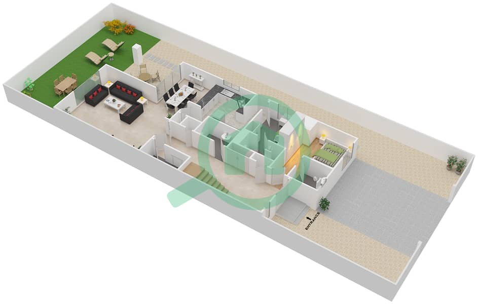 Аль Хабтуру Поло Резорт и Клуб - Резиденции - Вилла 4 Cпальни планировка Тип SEMI DTCHD BUNGALOW 1 Ground Floor interactive3D