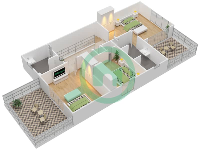 哈勃图尔马球度假村和俱乐部-住宅综合区 - 4 卧室别墅类型D戶型图 First Floor interactive3D