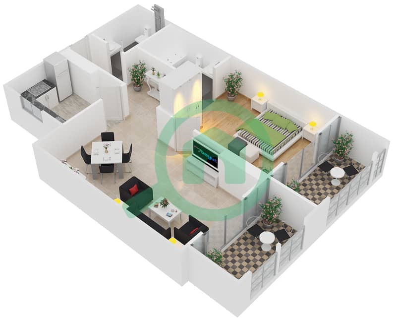 Аджмал Сарах Тауэр - Апартамент 1 Спальня планировка Единица измерения 16,17 Unit 16 Floor 3
Unit 17 Floor 4-16 interactive3D