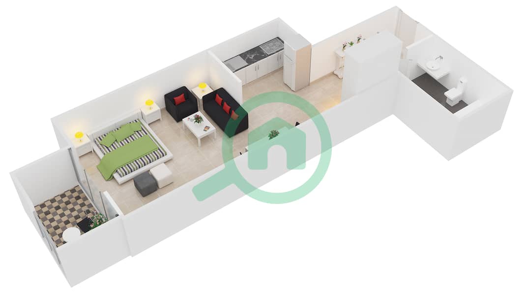 Ajmal Sarah Tower - Studio Apartment Unit 1 Floor plan Floor 3 interactive3D