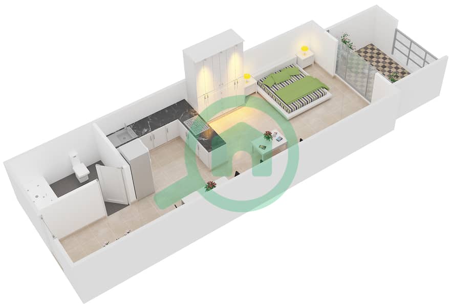 المخططات الطابقية لتصميم الوحدة 14,15,16 شقة استوديو - برج أجمل سارة Floor 4-16 interactive3D