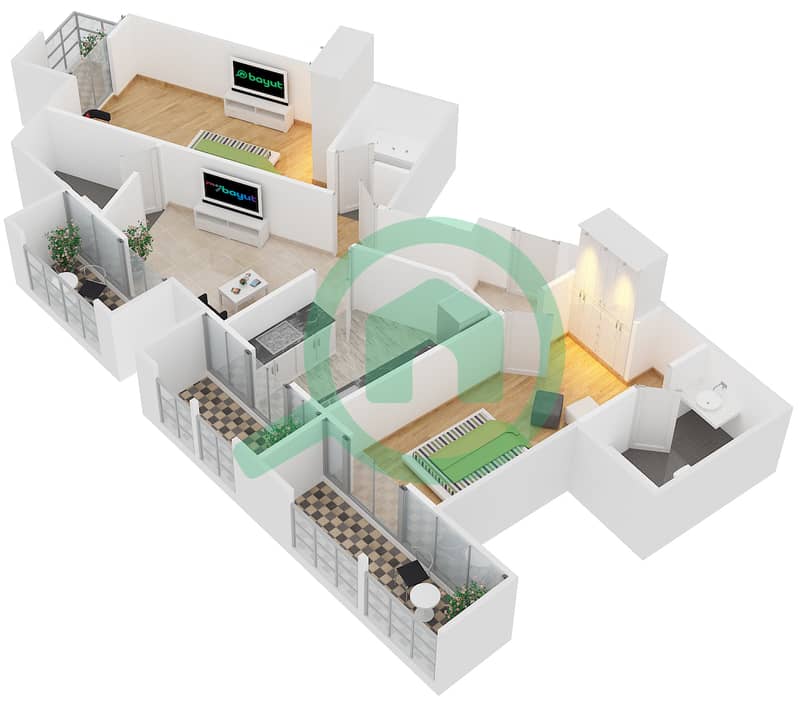 阿杰玛萨拉大厦 - 2 卧室公寓单位18 FLOOR 3戶型图 Floor 3 interactive3D