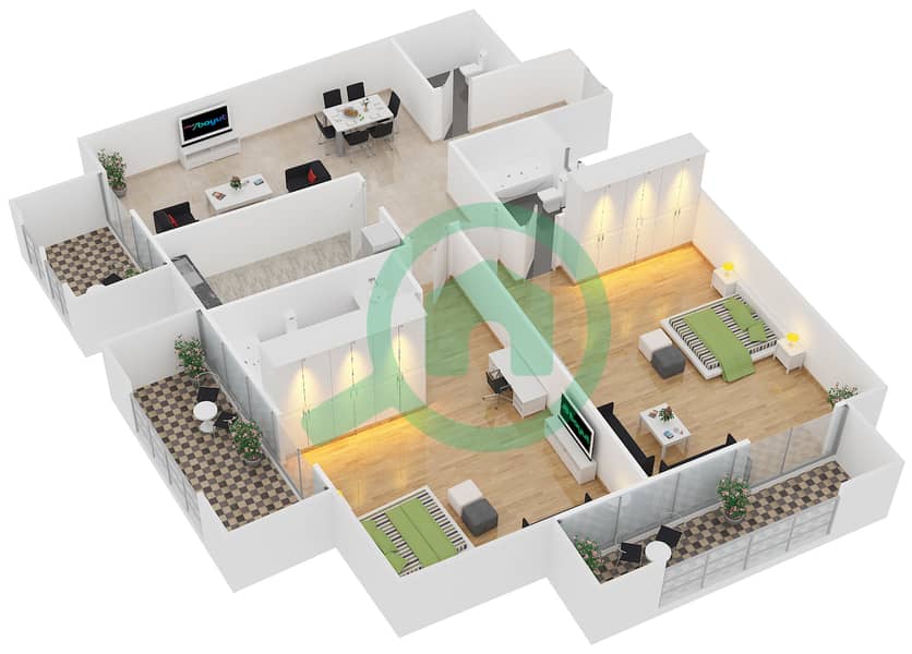 Ajmal Sarah Tower - 2 Bedroom Apartment Unit 6 FLOOR 4-16 Floor plan Floor 4-16 interactive3D