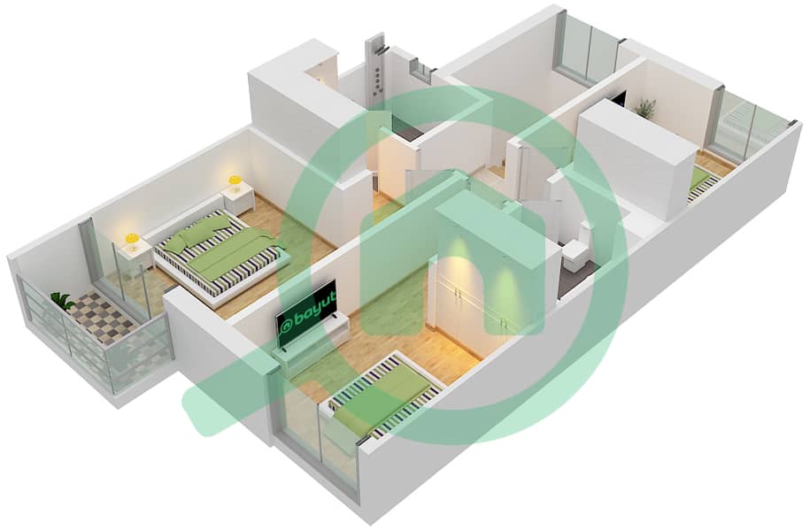 المخططات الطابقية لتصميم النموذج / الوحدة 3M,3M-1 / UNIT MID تاون هاوس 3 غرف نوم - لاروزا 1 First Floor interactive3D