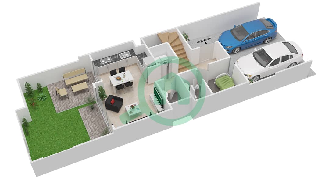 太阳小区 - 3 卧室联排别墅类型1 MIDDLE戶型图 interactive3D