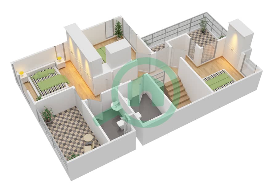 Sun - 4 Bedroom Townhouse Type 1 END Floor plan interactive3D