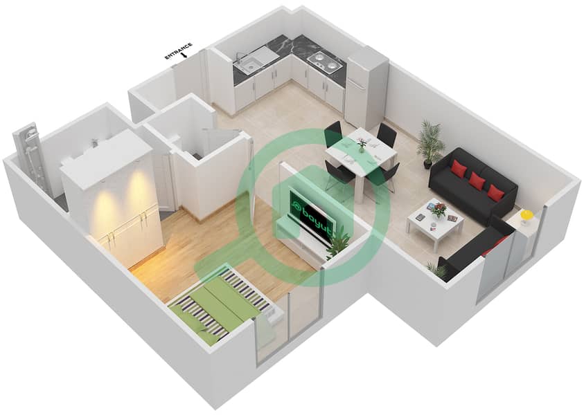 Remraam - 1 Bedroom Apartment Type 5 Floor plan Floor 1,2,3 interactive3D