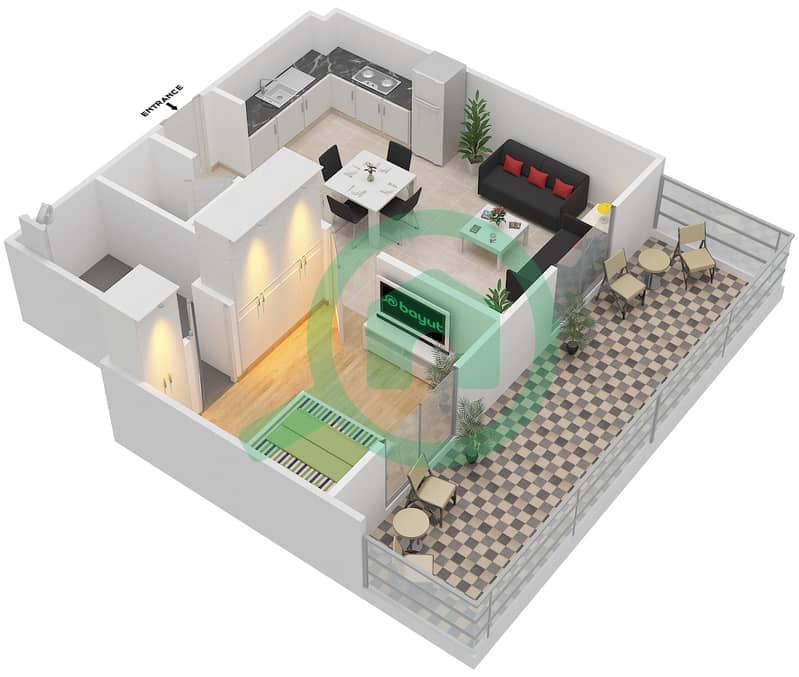 Ремраам - Апартамент 1 Спальня планировка Тип 6C Floor 1 interactive3D