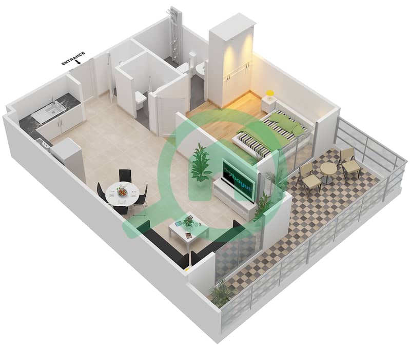 雷姆拉姆社区 - 1 卧室公寓类型4A GROUND FLOOR戶型图 Ground Floor interactive3D