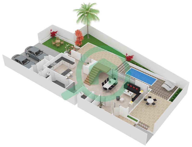 海亚提公寓 - 4 卧室联排别墅类型C戶型图 Ground Floor interactive3D