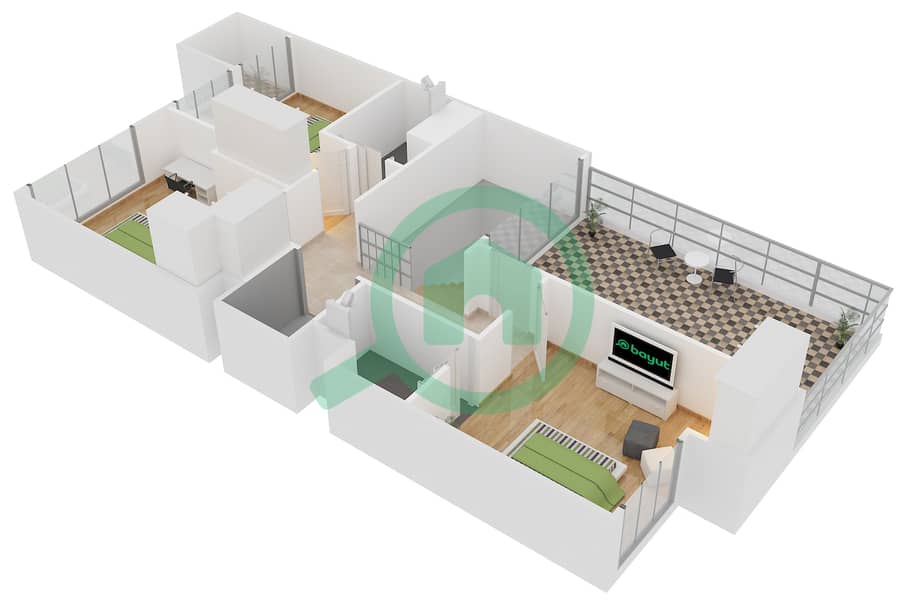 Резиденции Хьяти - Таунхаус 4 Cпальни планировка Тип TM Second Floor interactive3D