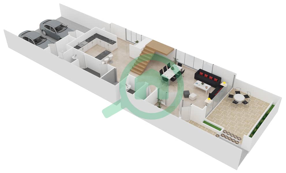 المخططات الطابقية لتصميم النموذج TM تاون هاوس 4 غرف نوم - حياتي ريزيدنس Ground Floor interactive3D