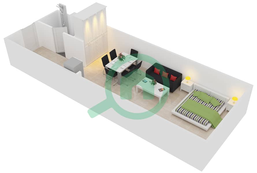 المخططات الطابقية لتصميم النموذج 1 شقة استوديو - حياتي ريزيدنس interactive3D