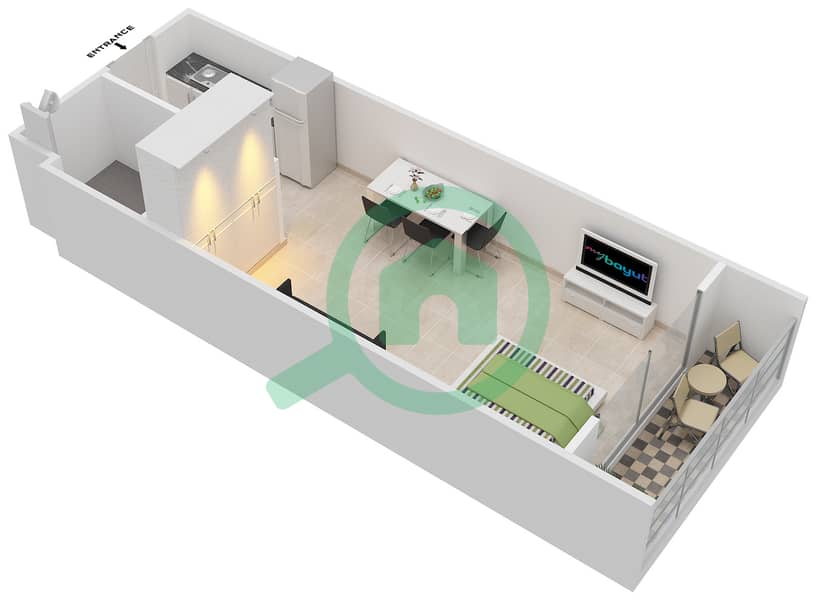 المخططات الطابقية لتصميم الوحدة 203,201,215 شقة استوديو - فينسيتور بوليفارد interactive3D