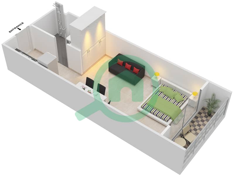 Винситор Бульвар - Апартамент Студия планировка Единица измерения 202,206,218 interactive3D