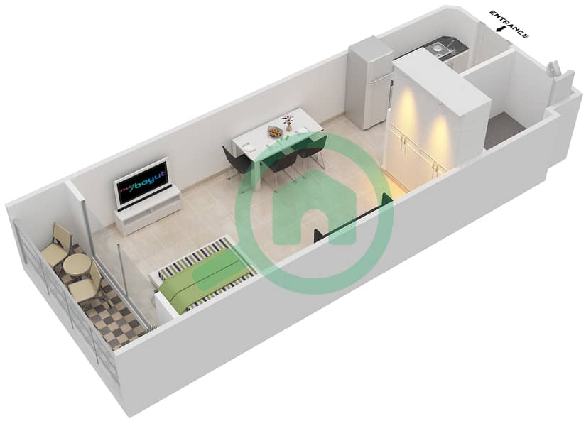 胜利大道公寓 - 单身公寓单位214戶型图 interactive3D