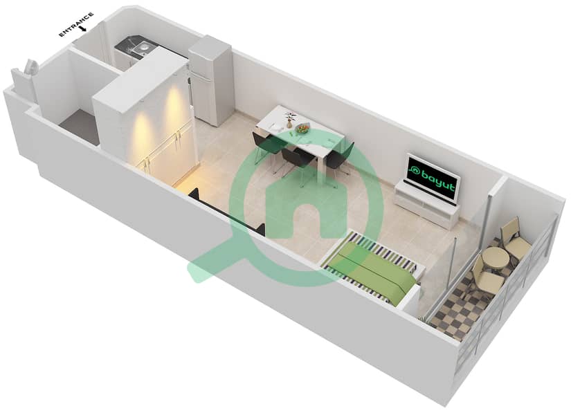 المخططات الطابقية لتصميم الوحدة 207 شقة استوديو - فينسيتور بوليفارد interactive3D