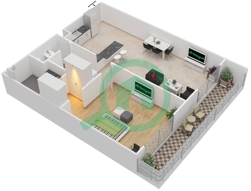 المخططات الطابقية لتصميم الوحدة 217 شقة 1 غرفة نوم - فينسيتور بوليفارد interactive3D