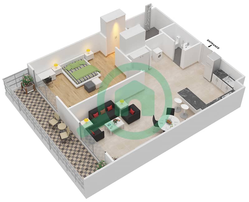 المخططات الطابقية لتصميم الوحدة 216 شقة 1 غرفة نوم - فينسيتور بوليفارد interactive3D