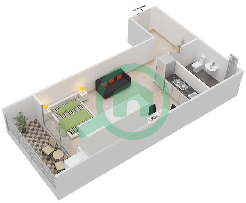 胜利大道公寓 - 单身公寓单位213戶型图 interactive3D