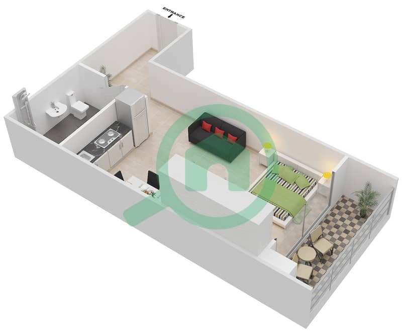 胜利大道公寓 - 单身公寓单位208戶型图 interactive3D