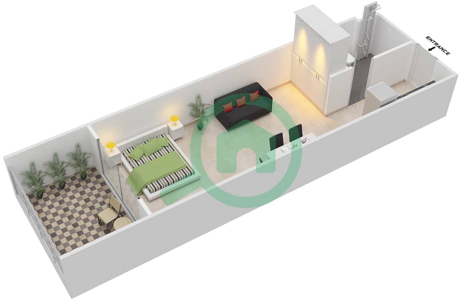 المخططات الطابقية لتصميم الوحدة 103 شقة استوديو - فينسيتور بوليفارد interactive3D