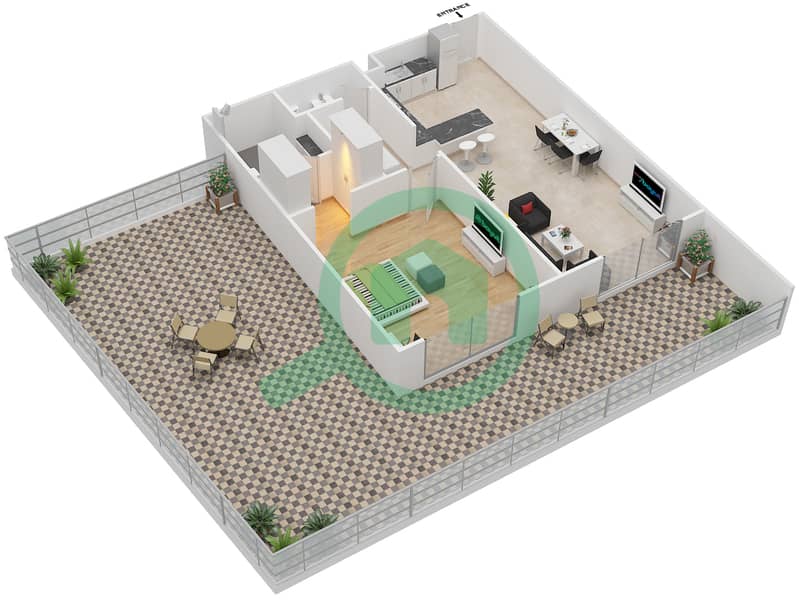 胜利大道公寓 - 1 卧室公寓单位117戶型图 interactive3D