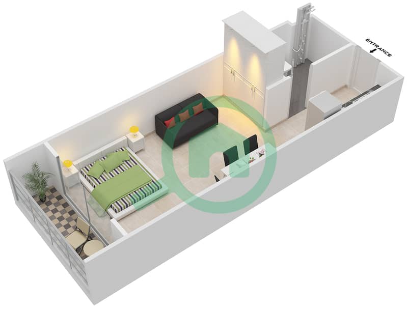 المخططات الطابقية لتصميم الوحدة 115 شقة استوديو - فينسيتور بوليفارد interactive3D
