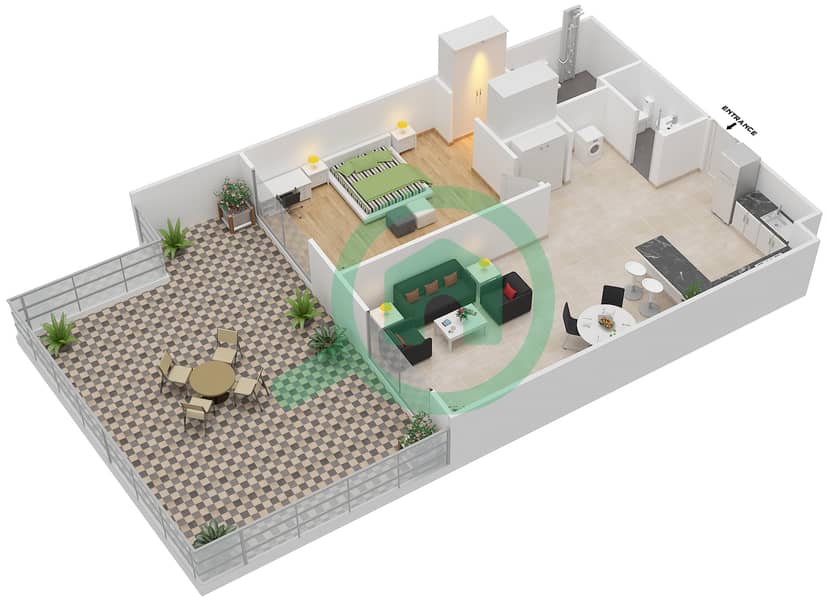 胜利大道公寓 - 1 卧室公寓单位116戶型图 interactive3D