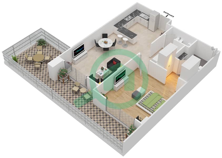 Vincitore Boulevard - 1 Bedroom Apartment Unit 105 Floor plan interactive3D