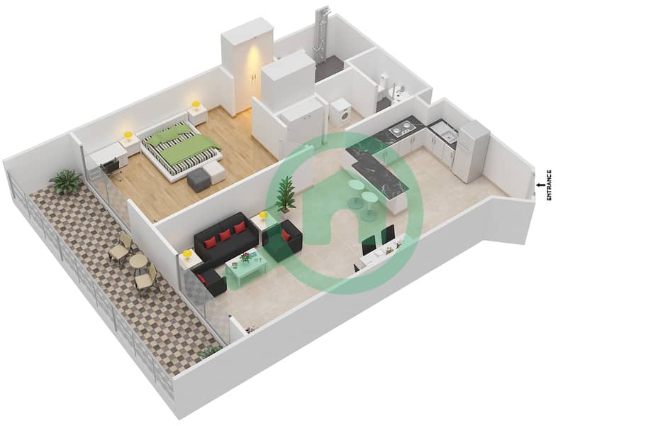 胜利大道公寓 - 1 卧室公寓单位111戶型图 interactive3D
