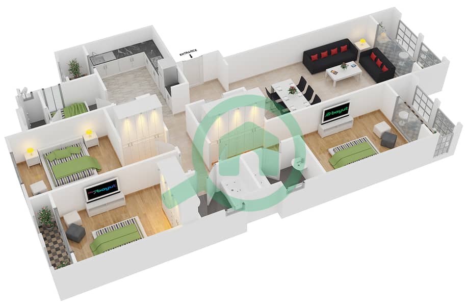 Layan - 3 Bedroom Apartment Type 2 Floor plan interactive3D