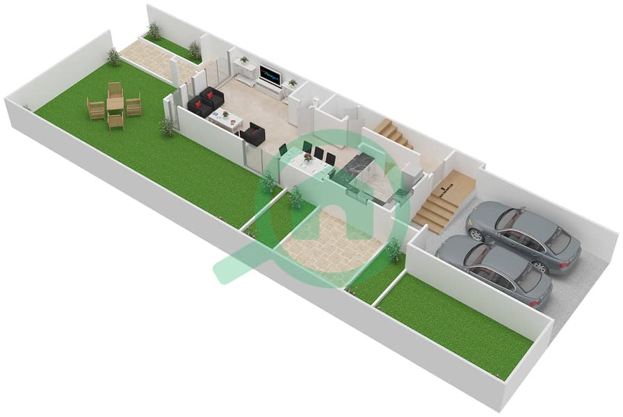 المخططات الطابقية لتصميم النموذج 4 فیلا 3 غرف نوم - ميرابيلا 3 Ground Floor interactive3D
