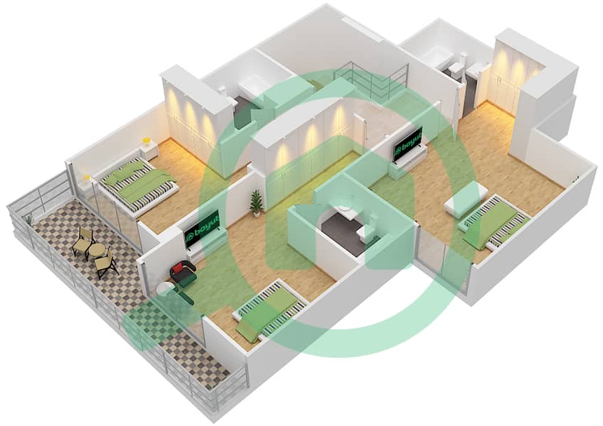 高尔夫露台综合大楼 - 3 卧室公寓类型A戶型图 Podium Floor interactive3D